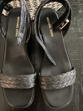 Michael Kors Black Braided Strap Slide Sandals